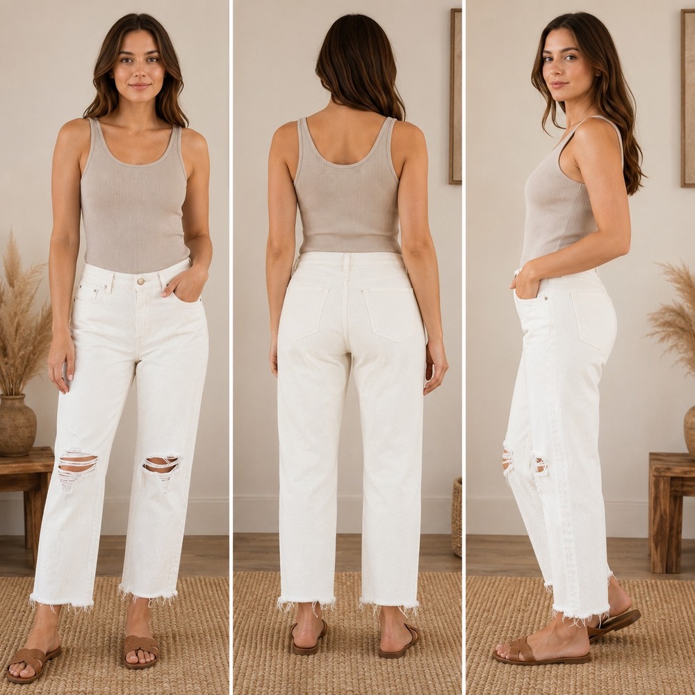 Vintage Universal Thread Straight Jeans Womens 18W Ivory Distressed Frayed Hem